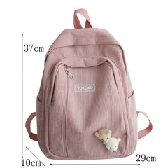 Stripe Corduroy Backpack Teenage Boys Girls Bag