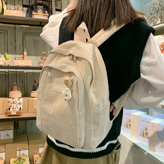 Stripe Corduroy Backpack Teenage Boys Girls Bag