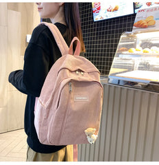 Striped Corduroy Backpack for Teens - Brown
