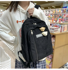 Stripe Corduroy Backpack Teenage Boys Girls Bag