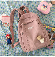 Striped Corduroy Backpack for Teens - Brown