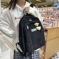 Striped Corduroy Backpack for Teens - Brown