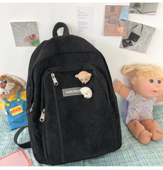 Striped Corduroy Backpack for Teens - Brown