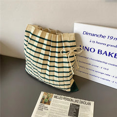 Stripe Knitted Pleated Bags Women Autumn Portable Single-shoulder