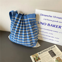 Stripe Knitted Pleated Bags Women Autumn Portable Single-shoulder