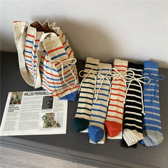 Stripe Knitted Pleated Bags Women Autumn Portable Single-shoulder