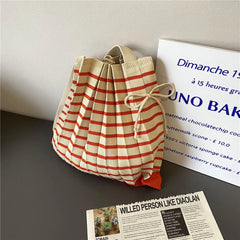 Stripe Knitted Pleated Bags Women Autumn Portable Single-shoulder