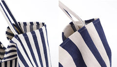 Striped Big Canvas Tote Bag for Women Summer Beach Classical Fabric Soft Large H