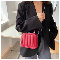 Striped Box Shape Crossbody Bag Party Clutch Chain Mini Totes PU Leather