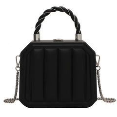 Striped Box Shape Crossbody Bag Party Clutch Chain Mini Totes PU Leather