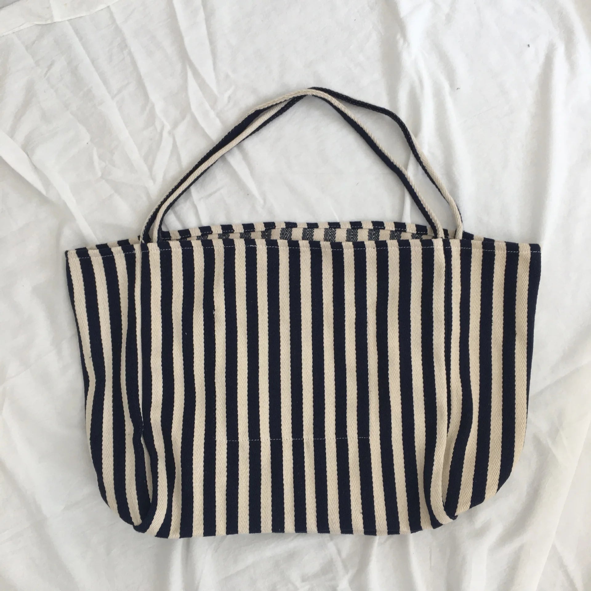 Striped Canvas Shoulder Bag Large Capacity Diagonal Tote Casual Shopping Bag
