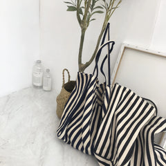 Striped Canvas Shoulder Bag Large Capacity Diagonal Tote Casual Shopping Bag
