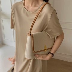 Striped Canvas Shoulder Bags Women Retro Office Lady Large Capacity Totes Bag