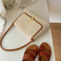 Striped Canvas Shoulder Bags Women Retro Office Lady Large Capacity Totes Bag