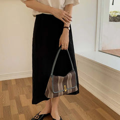 Striped Canvas Shoulder Bags Women Retro Office Lady Large Capacity Totes Bag
