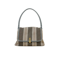 Striped Canvas Shoulder Bags Women Retro Office Lady Large Capacity Totes Bag