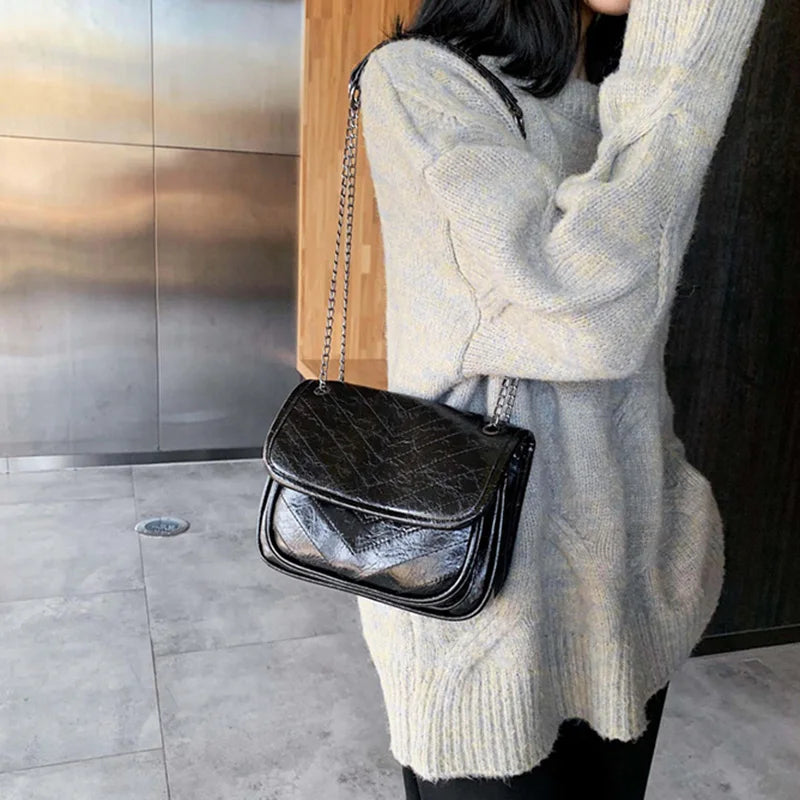 Striped Chain Bag Women Shoulder Bags Cover Young Cross-body Stylish Ulzzang PU