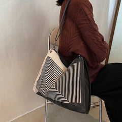 Striped Shoulder Bags Women Casual Tote Nylon Handbags Large Capacity