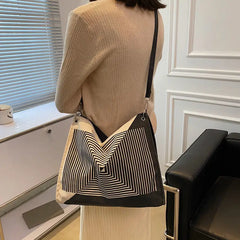 Striped Shoulder Bags Women Casual Tote Nylon Handbags Large Capacity