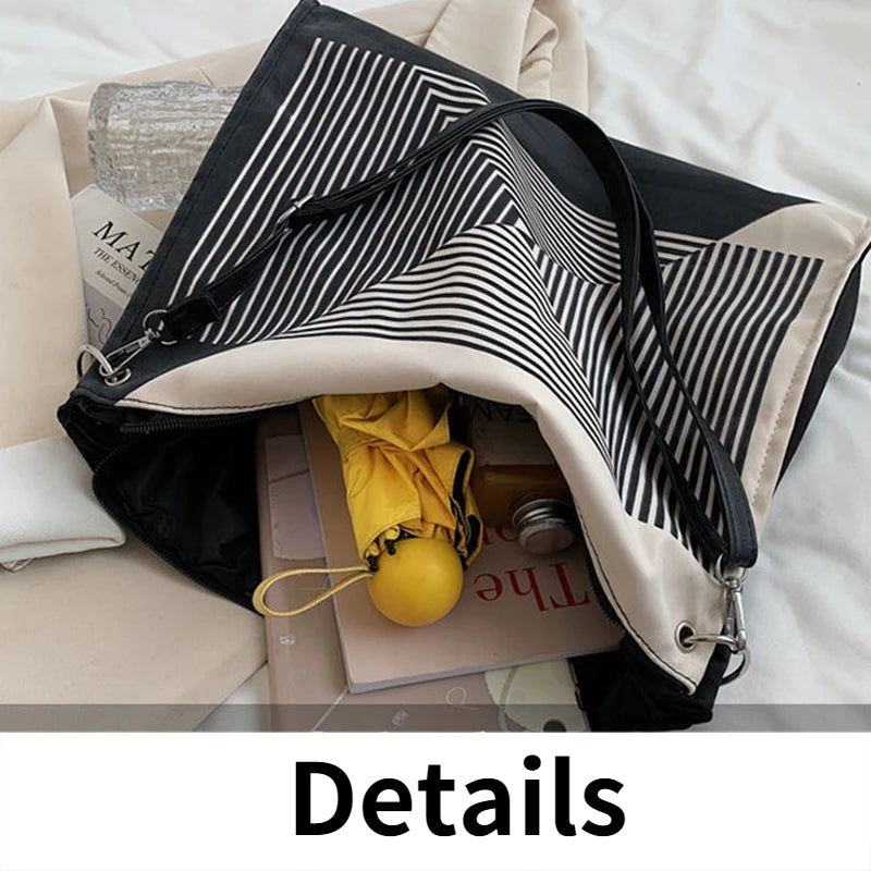 Striped Shoulder Bags Women Casual Tote Nylon Handbags Large Capacity