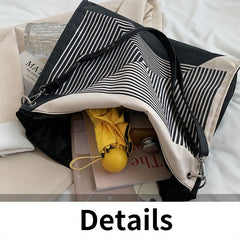 Striped Shoulder Bags Women Casual Tote Nylon Handbags Large Capacity