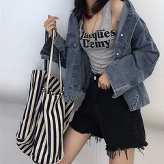 Striped Shoulder Bags Women Large Capacity Shopping Casual Tote Bag