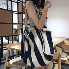 Striped Shoulder Bags Women Large Capacity Shopping Casual Tote Bag