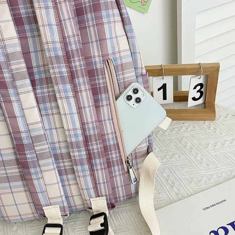 Striped Women School Bag for Girls Canvas Backpack Female Anti Theft Bagpack Nyl
