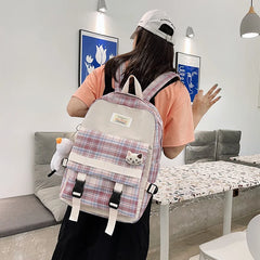 Striped Women School Bag for Girls Canvas Backpack Female Anti Theft Bagpack Nyl
