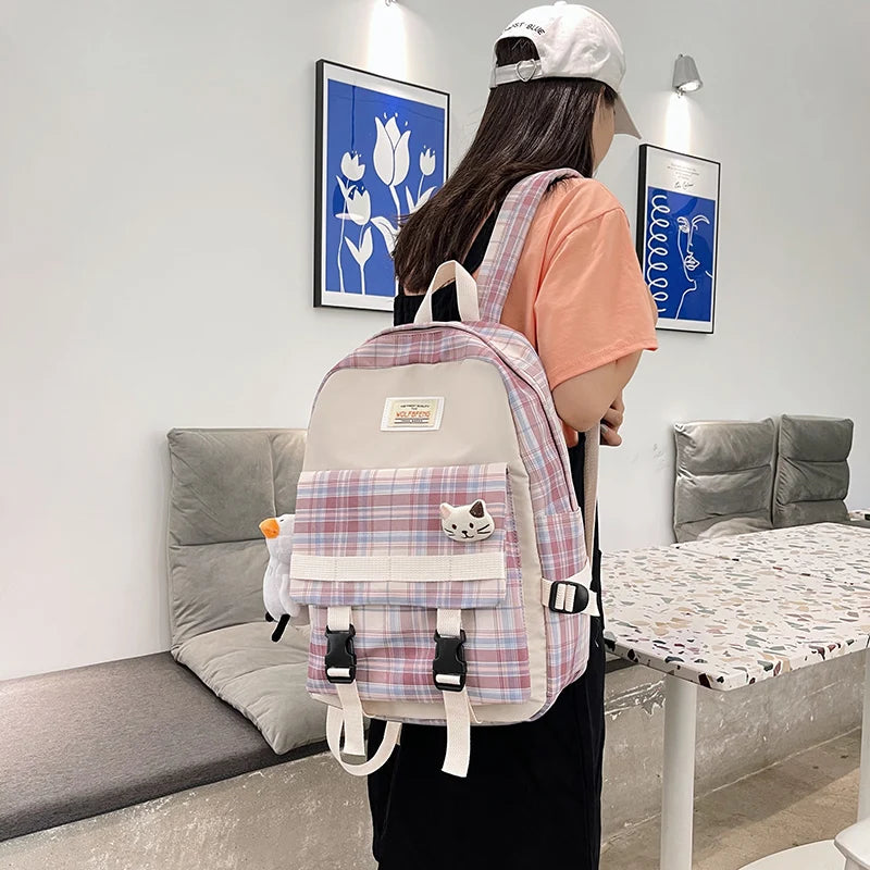 Striped Women School Bag for Girls Canvas Backpack Female Anti Theft Bagpack Nyl