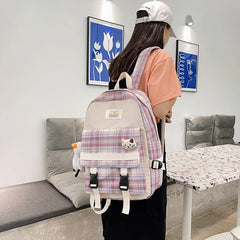 Striped Women School Bag for Girls Canvas Backpack Female Anti Theft Bagpack Nyl