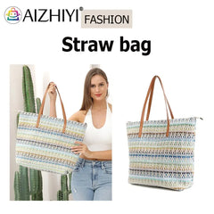 Stripes Straw Totes Bag Women Shoulder Bag Summer Beach Handbag