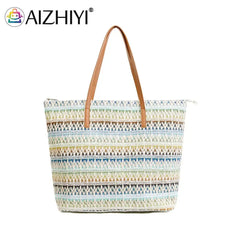 Stripes Straw Totes Bag Women Shoulder Bag Summer Beach Handbag