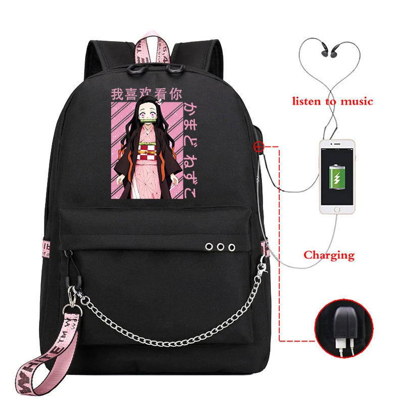 Demon Slayer Anime Backpack School Bag Kpop Unisex Shopper Bag