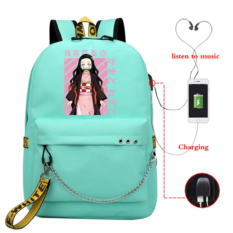 Demon Slayer Anime Backpack School Bag Kpop Unisex Shopper Bag