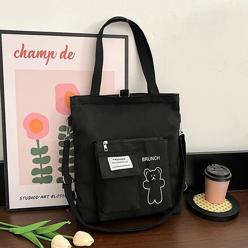 Student Canvas Shoulder Bag Large Capacity Tote Multiple Options
