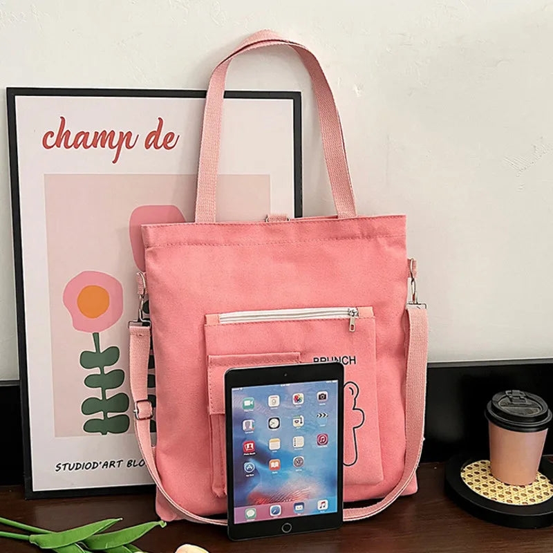 Student Canvas Shoulder Bag Large Capacity Tote Multiple Options
