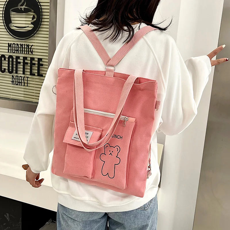 Student Canvas Shoulder Bag Large Capacity Tote Multiple Options