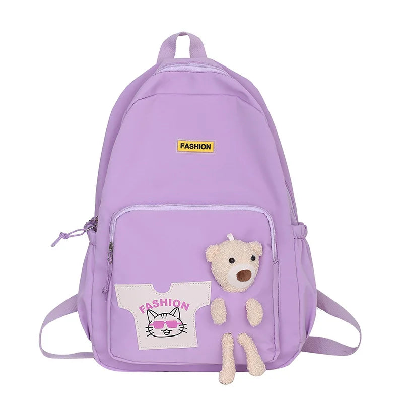 Sweet Waterproof School Bag with Bear Toy