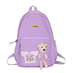 Sweet Waterproof School Bag with Bear Toy