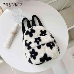 Floral Print Mini Backpack for Girls, Plush Schoolbag Purse
