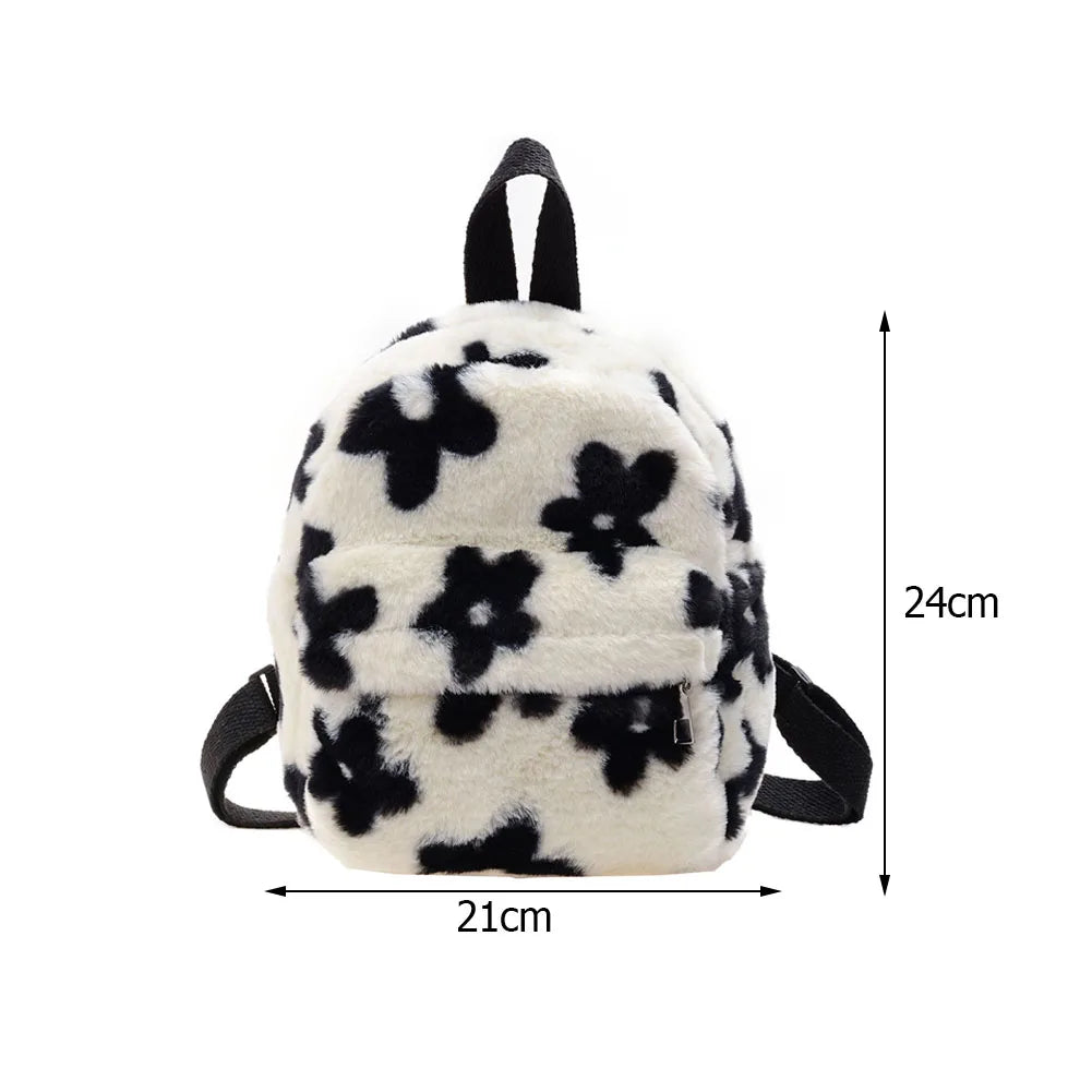 Flower Print Plush Schoolbag for Girls
