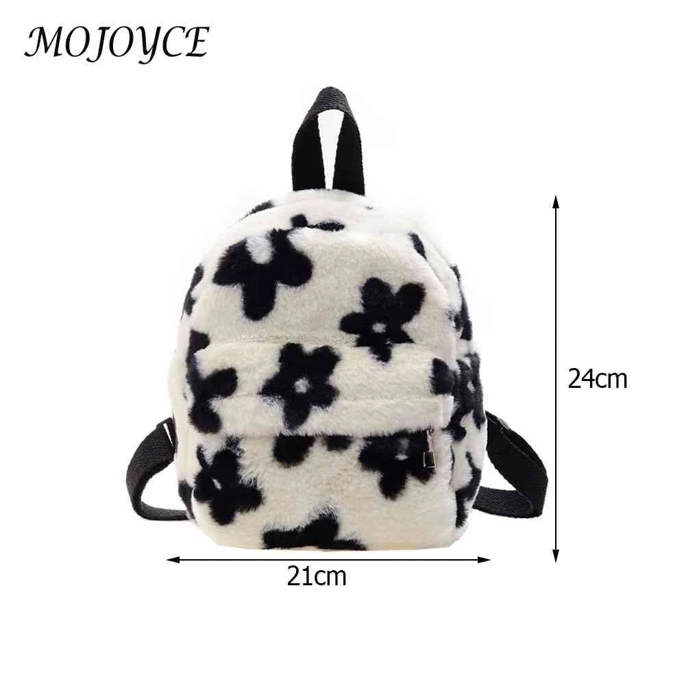 Floral Print Mini Backpack for Girls, Plush Schoolbag Purse