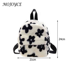 Floral Print Mini Backpack for Girls, Plush Schoolbag Purse