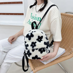 Flower Print Plush Schoolbag for Girls