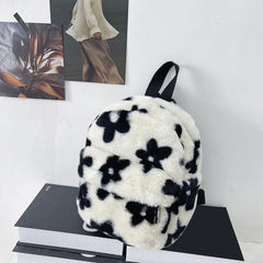 Flower Print Plush Schoolbag for Girls