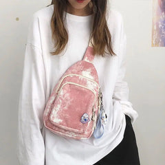 Tie-dye Shoulder Bag Women Canvas Cross Body Harajuku Teens Retro