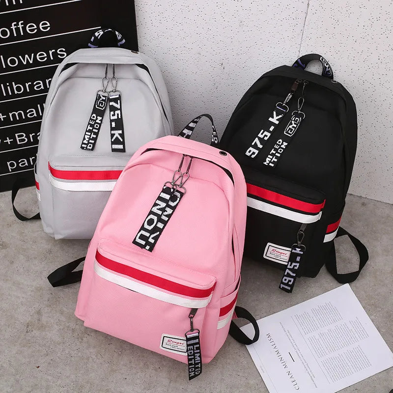 Stripes Canvas Backpack Teenager Girls Shoulder Bag High School Book bags