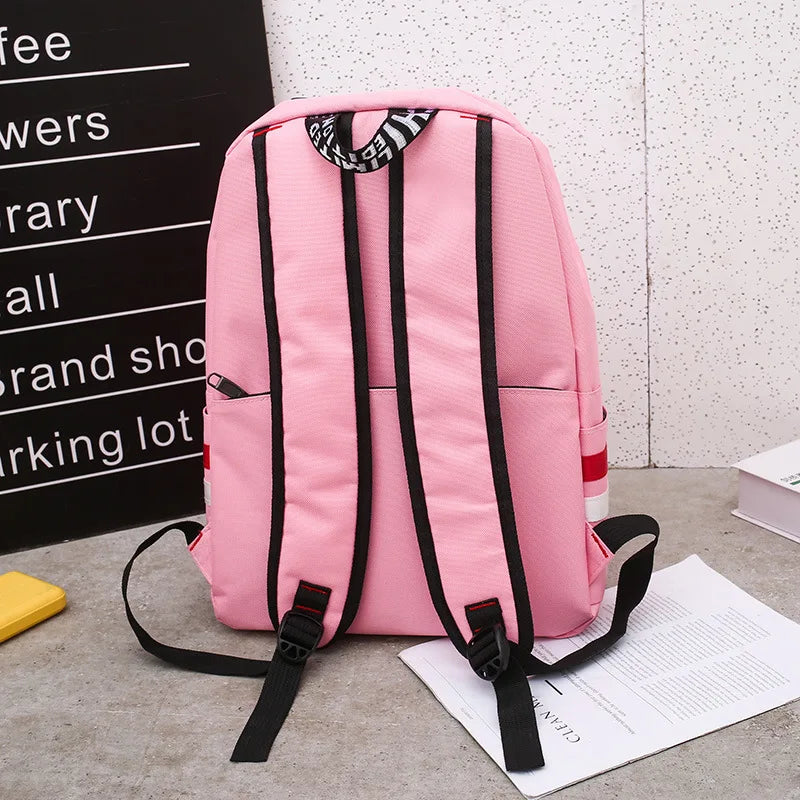 Stripes Canvas Backpack Teenager Girls Shoulder Bag High School Book bags