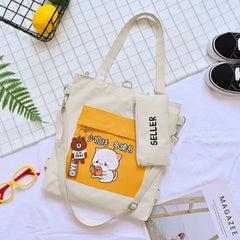 Canvas Shoulder Bag Girls' Handbag Multiple Backpacking Styles